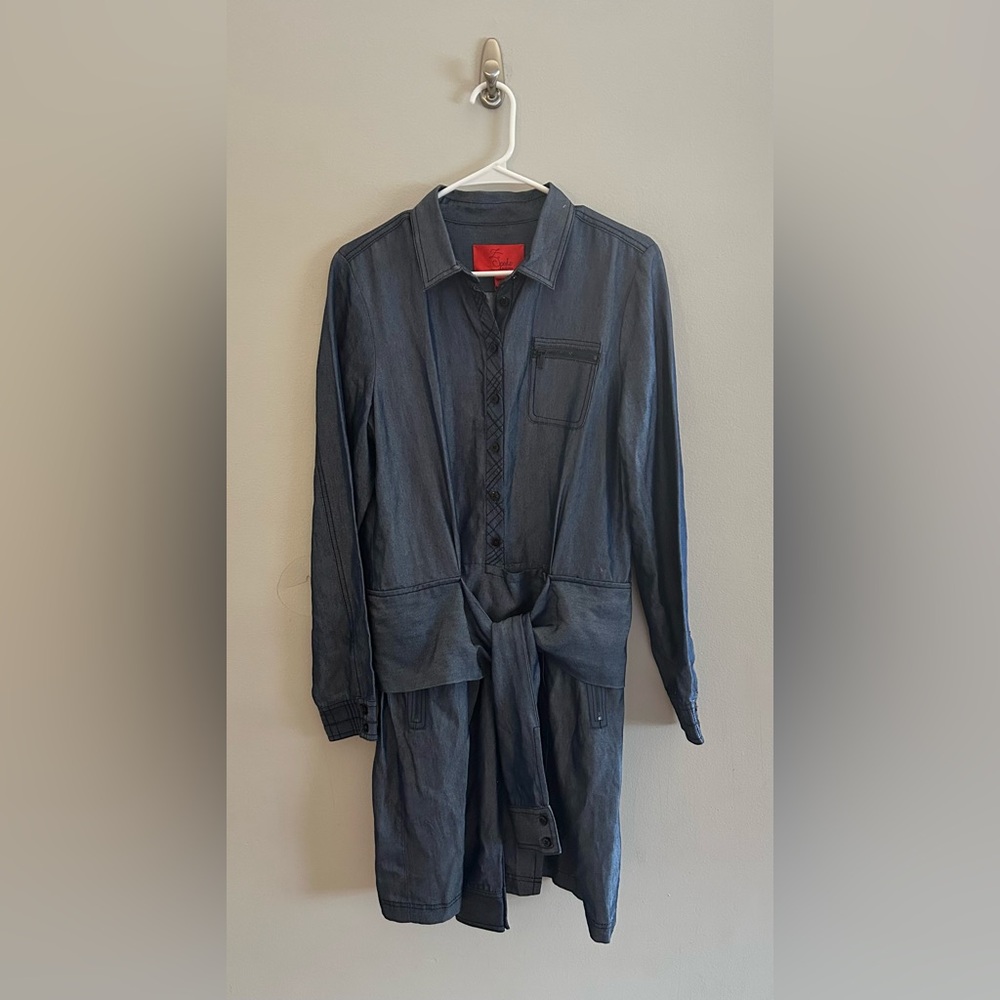 NWT Zac Posen Z Spoke Denim Tencel Shirt Dress Sleeve Tie Waist | Size 14